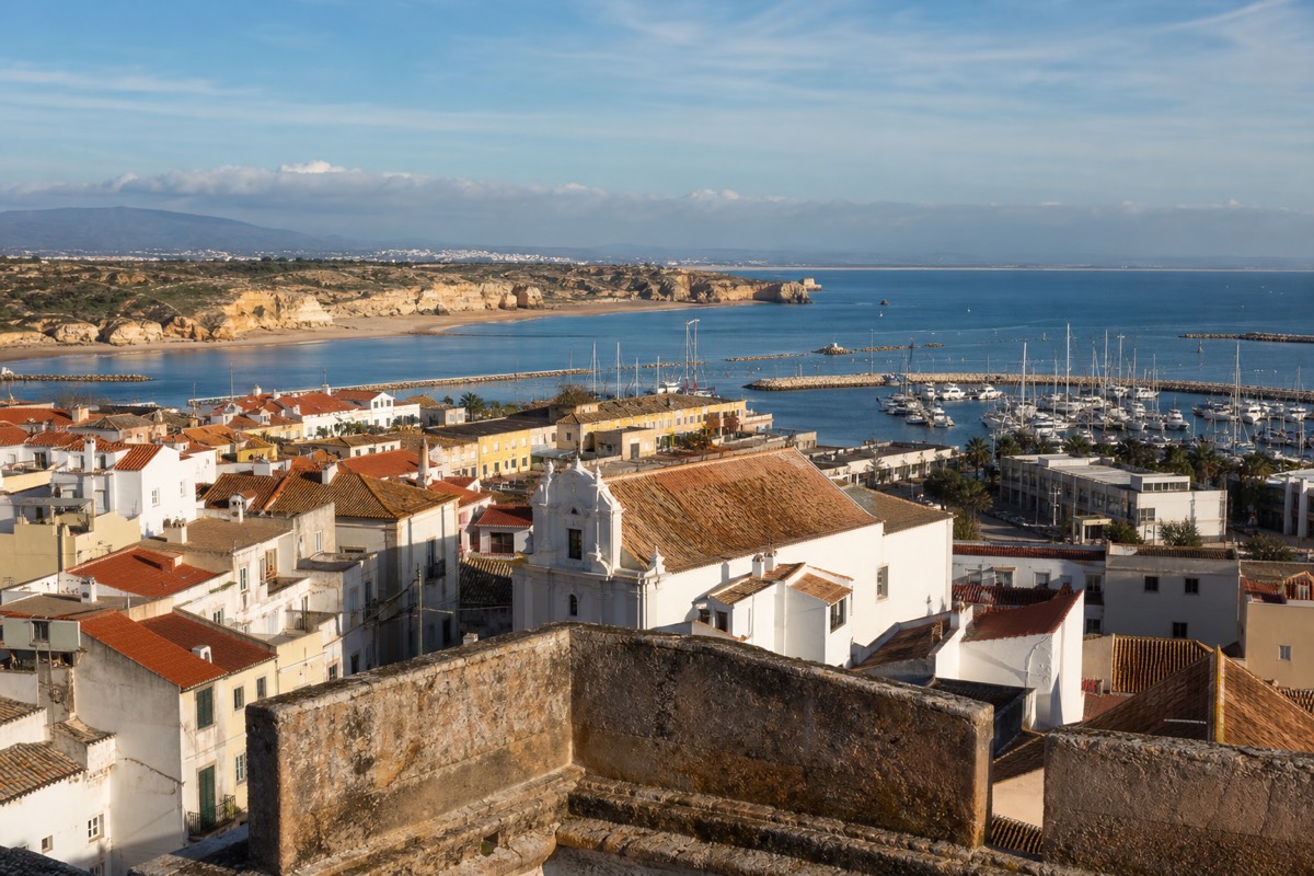 The marina, old town and golden coast of Lagos in the Algarve, Portugal