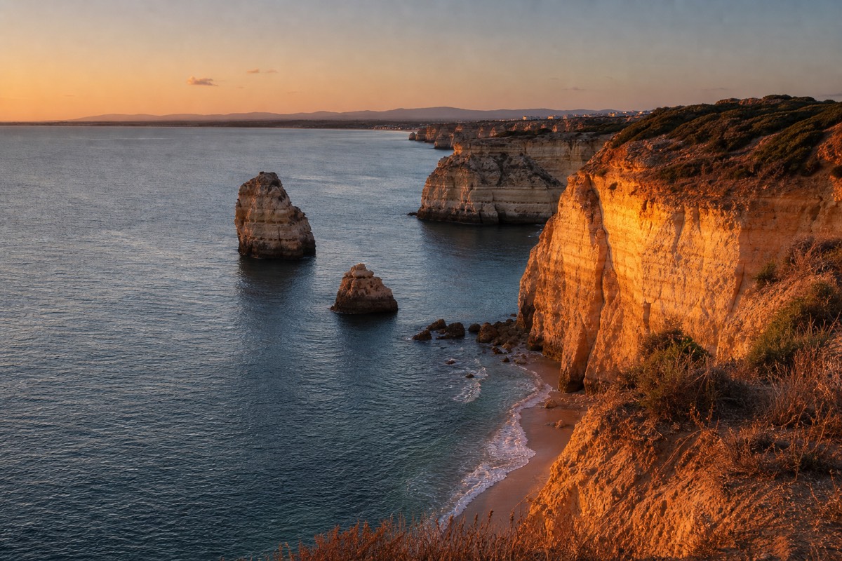 Golden hour over the Ponta da Piedade cliffs